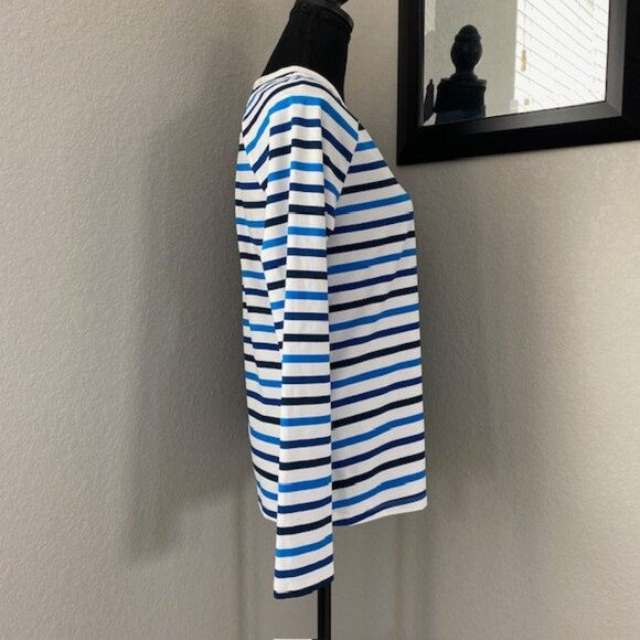 SPANX Ocean Stripe Coastal Blue Swim Shirt Rash Guard Medium - Picture 6 of 10